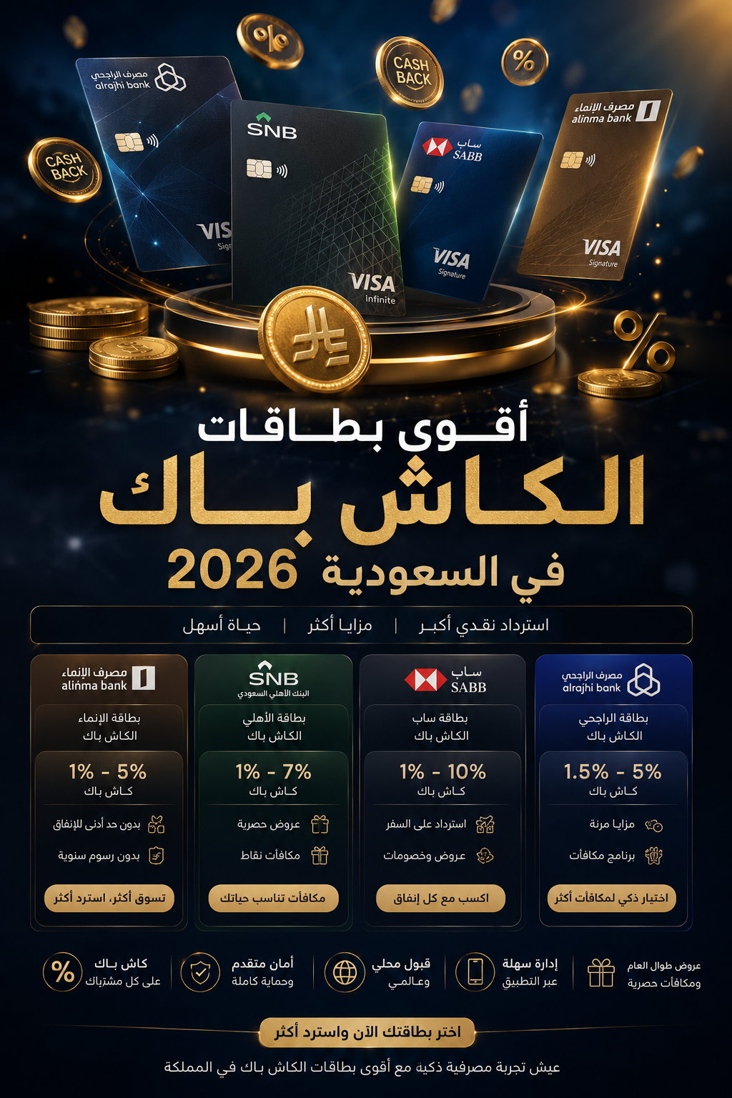 مقارنة بطاقات الائتمان الأعلى كاش باك في السعودية